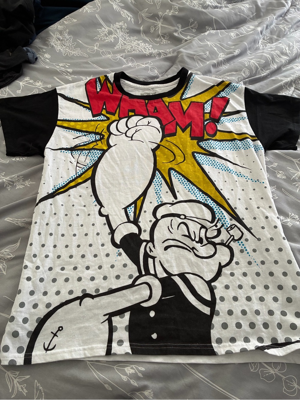 Popeye WHAM! Comic Book Punch T-Shirt - Mens Large White / Black Ringer -